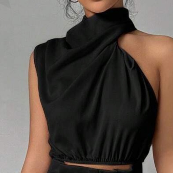 Classic Solid One Shoulder Wide leg Pants Set - Picture 5 of 8